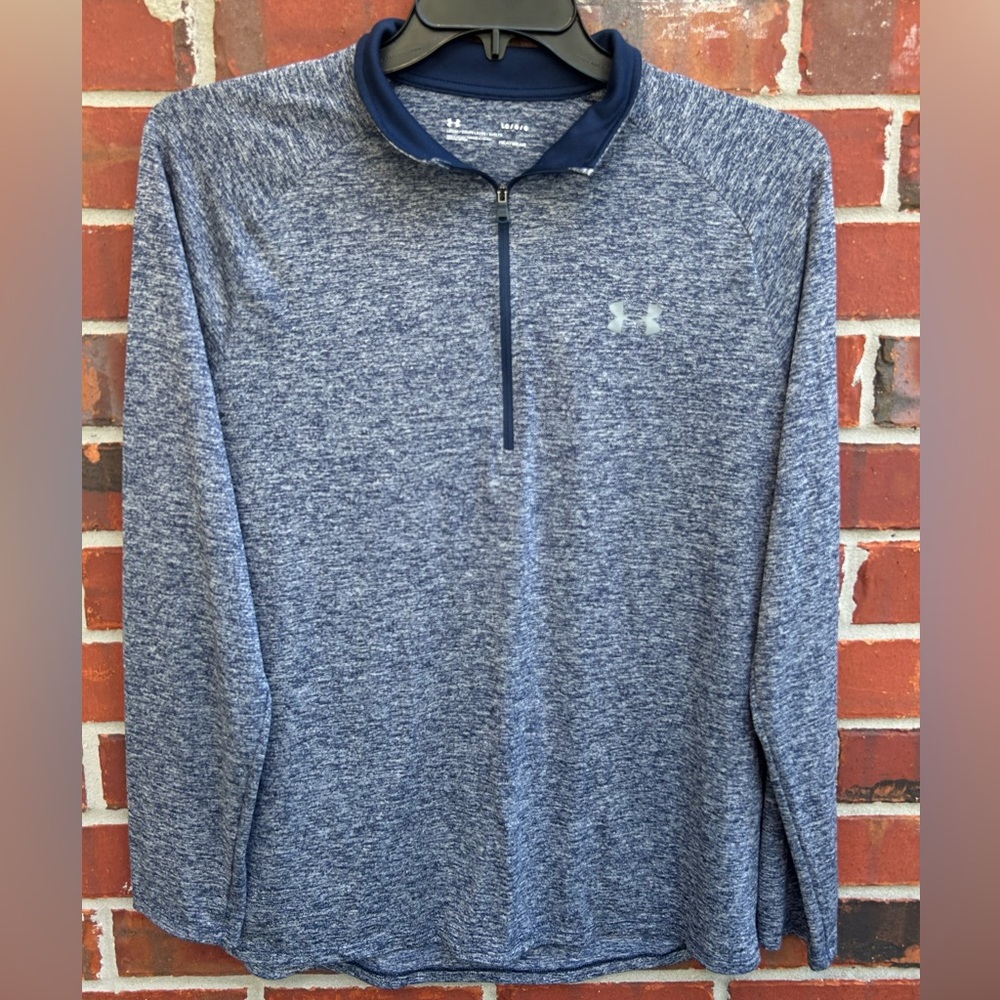 Under Armour Loose Heatgear 1/4 Zip Long Sleeve Heather Blue Mens L Pullover C11